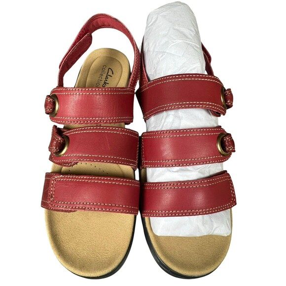 Clarks Merliah2 Bali Red Leather Sandals Size 8.5M Comfort Summer Shoe - Picture 1 of 10